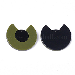 セルロースアセテート（樹脂）ペンダント  大きな半円  ダークオリーブグリーン  33.5x37.5x3.5mm  穴：1.5mm&nbsp;KY-S158-36B