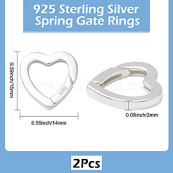 スターリングシルバーのスプリングゲートリング2個、925個  ハート  925銀メッキ  15x14x2mm  2個/セット&nbsp;STER-SC0001-56