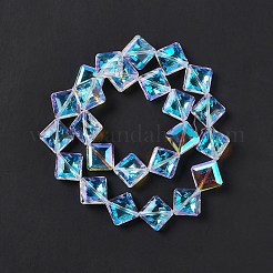 カット加工ガラスビーズ連売り  透明  菱形  17x17x7mm  穴：1.2mm  約48~50個/連  14.76~15.74インチ（37.5~40cm）&nbsp;EGLA-E030-01C