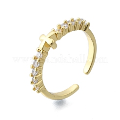 Brass Micro Pave Clear Cubic Zirconia Open Cuff Rings for Women&nbsp;RJEW-F179-07G