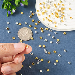 220色合金スペーサービーズ2個  多面カット  正方形  ミックスカラー  3x3x2mm  穴：1.4mm  110個/カラー&nbsp;FIND-TA0010-49
