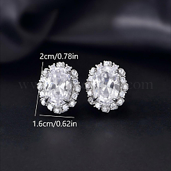 真鍮製マイクロパヴェキュービックジルコニアオーバルスタッドピアス（女性用）  プラチナ  透明  20x16mm&nbsp;QP4934-5