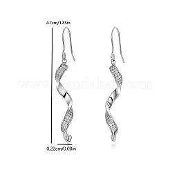 女性用スターリングシルバー製パヴェモアッサナイトドロップピアス925点  波  銀  47x2.2mm&nbsp;UU0527