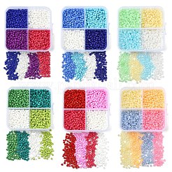 72g4スタイルのガラスシードビーズ  DIYジュエリー作成用の小さなクラフトビーズ  ラウンド  ブルー  3mm  穴：1mm  約400個/18g  18g /スタイル&nbsp;SEED-YW0002-77B