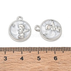 合金エナメルチャーム  エンジェルチャーム付きフラットラウンド  プラチナ  17x14.5x3mm  穴：1.6mm&nbsp;AL-CBA1599-04P
