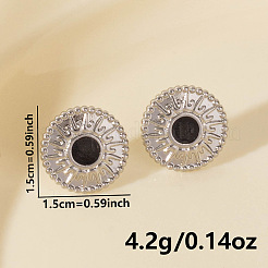 幾何学的な304ステンレススチール製サンスタッドピアス  銀  ブラック  15x15mm&nbsp;EF1718-1