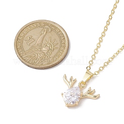 クリスマス鹿の頭のガラスペンダントネックレス  女性用真鍮アズキチェーンネックレス  ゴールドカラー  15.75インチ（40cm）&nbsp;NJEW-TA00142