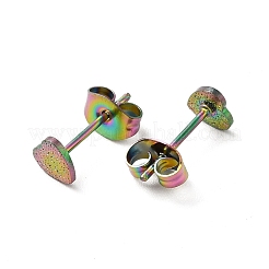 イオンプレーティング（IP）304ステンレススチールハートスタッドピアス（女性用）  虹色  5x5mm  ピン：0.8mm&nbsp;EJEW-K243-02M