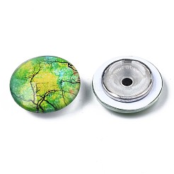 ガラス紙のスナップボタン  プラスチックと鉄のスナップキャップ付き  衣服のボタン  フラットラウンド  木模様  35x13~14mm&nbsp;BUTT-N019-007-C02