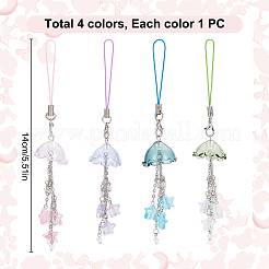 アクリル＆ガラス携帯ストラップ4個  クラゲ  ミックスカラー  14cm  4個/セット&nbsp;HJEW-DR00060
