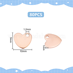 イオンプレーティング（IP）201ステンレススチールチャーム80個  ハートチャーム  ローズゴールド  9x10x1mm  穴：1.2mm&nbsp;STAS-UN0059-81RG