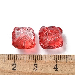 ベーキングペイント透明ガラスビーズ  グラデーションカラー  ライオン  レッド  11.5x11x9.5mm  穴：1.2mm&nbsp;X1-GLAA-C035-01D