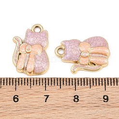 合金エナメルチャーム  リボンチャーム付きの猫の形  ゴールドカラー  パープル  19x13.5x4mm  穴：2mm&nbsp;AL-CBA4E99-01G-C