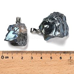 電気メッキされた天然水晶ペンダント  鉄製の金具が付いたナゲットチャーム  プラチナ  アリスブルー  31~42x18~35x8~33mm  穴：6.5x4.5mm&nbsp;G-Q481-20P-06