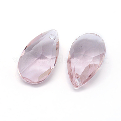 カット加工ガラスペンダント  ティアドロップ  ピンク  15x9.5x5.5mm  穴：1mm&nbsp;GLAA-F069-S-A02
