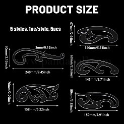 5個 5スタイル アクリル製図テンプレート 測定定規セット  透明  6~8x14~24x0.3cm  1個/スタイル&nbsp;TOOL-WH0243-001
