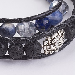 Natural Sodalite and Lava Rock Wrap Bracelet&nbsp;BJEW-JB03612-01