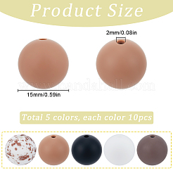 50 スタイルの食品グレードの環境に優しいシリコンビーズ 5 個  ラウンド  ミックスカラー  15mm  穴：2mm  10個/スタイル&nbsp;SIL-SC0002-14