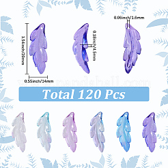 120個 120個 8色プラスチックペンダント  羽  グラデーションカラー  暗い蘭  39.5x14x4.5mm  穴：1.6mm&nbsp;FIND-SC0020-72