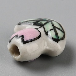 手作りの陶器ビーズ  光沢釉の磁器  ピンク  花  15.5x13.5x6.5mm  穴：2.5mm&nbsp;PORC-TAC0008-02A