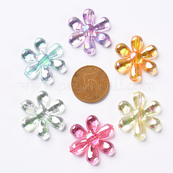 透明なアクリルビーズ  ABカラー  花  ミックスカラー  25x4.5mm  穴：1.6mm&nbsp;X-TACR-S154-35C