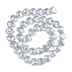 電気メッキ透明ガラスビーズ連  ハート  パール光沢メッキ  ライトグレー  9.5x10.5x6mm  穴：0.7mm  約42個/連  15.87''（40.3センチメートル）&nbsp;EGLA-A045-01-PL02