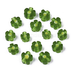 ガラスビーズ  花  オリーブドラブ  4~6x4~6x2~3mm  穴：1mm&nbsp;X-GLAA-T019-01-D02