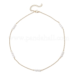 4.5MM Round White Shell Pearl Beaded & 304 Stainless Steel Cable Chain Necklaces for Women&nbsp;NJEW-JN05571