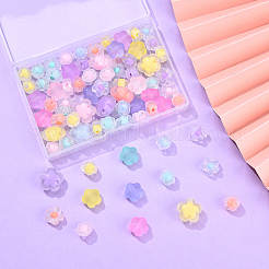 60g 4種類のフロスト透明アクリルビーズ  二層ビーズ  花  ミックスカラー  10.5~17x10.5~17x6~10.5mm  穴：2~3mm  15g /スタイル&nbsp;OACR-YW0002-66