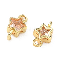 Brass Pave Cubic Zirconia Star Connector Charms&nbsp;KK-P348-08G-04