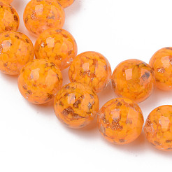 手作りゴールドパウダー入りランプワークビーズ  インナーフラワー  ラウンド  オレンジ  20x19~20mm  穴：2mm  約20個/連  14.96インチ（38cm）&nbsp;LAMP-S194-008C-07