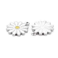 304ステンレススチールエナメルペンダント  ステンレス鋼色  花  ホワイト  18x15.5x2mm  穴：1.4mm&nbsp;STAS-Q241-015E