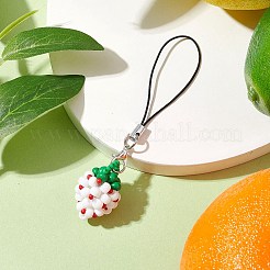 ガラスシードビーズ携帯ストラップ3個  苺  ホワイト  9.2cm  3個/セット&nbsp;HJEW-MZ00101-01