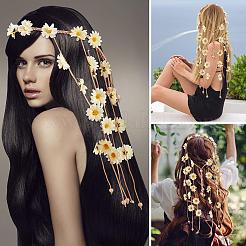 布ひまわりヒッピーカチューシャ花冠  ウェディングパーティー、ビーチ、ブライダル、装飾、ヘアアクセサリー、ヘアバイン  淡黄色  500~652mm  内径：150~200mm&nbsp;OHAR-WH0011-12C