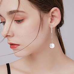 クリア キュービックジルコニア タッセルとイミテーション パール ダングル スタッド ピアス  女性用合金ロングドロップイヤリング  ゴールドカラー  66x15.5mm&nbsp;JE1050A