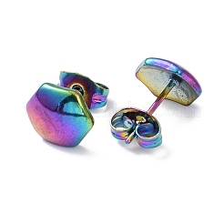イオンプレーティング（IP）304ステンレススチール製六角スタッドピアス（女性用）  虹色  8x9mm  ピン：0.8mm&nbsp;EJEW-I285-04A-MC