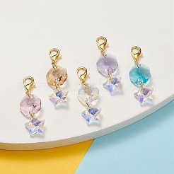 星/八角形のガラスペンダント装飾  304ステンレススチール留め具付き  ミックスカラー  45mm&nbsp;HJEW-JM01044