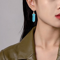 合成ターコイズブレットダングルスタッドピアス  女性のためのワイヤーラップされたアクセサリー用原石のアクセサリー  60mm  ピン：0.7mm&nbsp;EJEW-PH01406-02