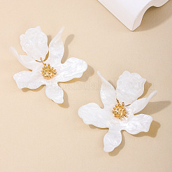バレンタインデーのアクリル＆合金製ダングルスタッドピアス  花  ゴールドカラー  ホワイト  72x60mm&nbsp;WGA54F3-01