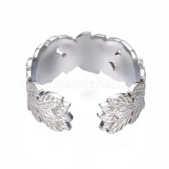 Non-Tarnish 304 Stainless Steel Leaf Wrap Open Cuff Ring&nbsp;RJEW-T023-27P