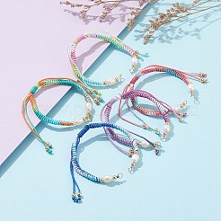 セグメント染色ポリエステル糸編みビーズブレスレット作り  天然養殖淡水真珠ビーズと丸カン付き  ミックスカラー  6-1/4~11-3/8インチ（15.8~29cm）&nbsp;AJEW-JB00918