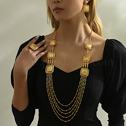 Bohemian Iron Hollow Square Multi-layer Necklaces & Stud Earrings & Cuff Rings Set for Women&nbsp;WD7231