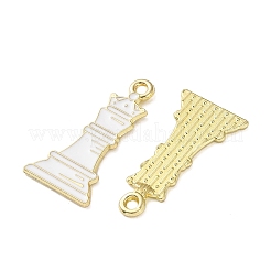 合金エナメルチャーム  大人のテーブルゲーム/チェスのチャーム  ゴールドカラー  ホワイト  26.5x13x1.2mm  穴：1.6mm&nbsp;ENAM-B034-01C-01