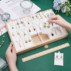 18 Grids Bamboo Pendant Display Trays with PU Imitation Leather Display Cards&nbsp;ODIS-WH0086-091B-02