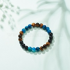 Natural Agate & Tiger Eye & Black Onyx Round Beaded Stretch Bracelet&nbsp;BJEW-JB08400-02