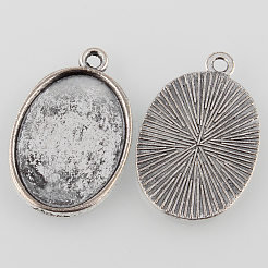 Tibetan Style Antique Silver Alloy Flat Oval Pendant Cabochon Settings&nbsp;X-TIBEP-M022-37AS