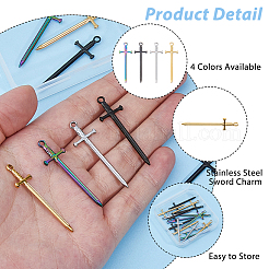 20個4色201ステンレスペンダント  剣のチャーム  ミックスカラー  45x13.5x2mm  穴：2.5mm  5個/カラー&nbsp;STAS-HS0001-29