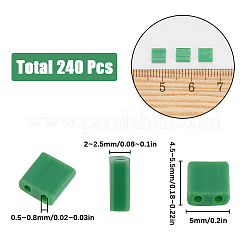 240穴ベーキングペイント不透明色ガラスシードビーズ2個  正方形  グリーン  5x4.5~5.5x2~2.5mm  穴：0.5~0.8mm&nbsp;SEED-SC0001-12F