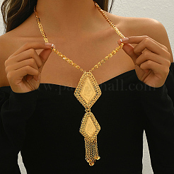 Elegant Geometric Tassel Brass Pendant Necklaces for Women's Holiday Party Accessories&nbsp;LR5784-3
