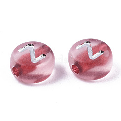 透明なアクリルビーズ  水平穴  銀メッキの文字でフラットラウンド  ミックスカラー  7x4mm  穴：1.5mm  3700個/約500g&nbsp;PACR-N006-002